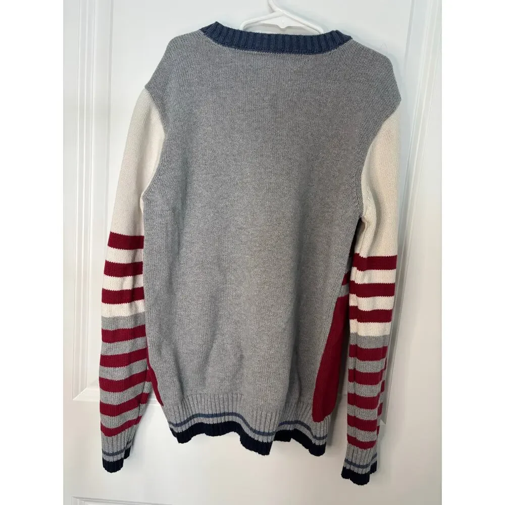 Tommy Hilfiger Boys V-Neck Argyle Sweater Red Gray White Cotton Size M 12/14